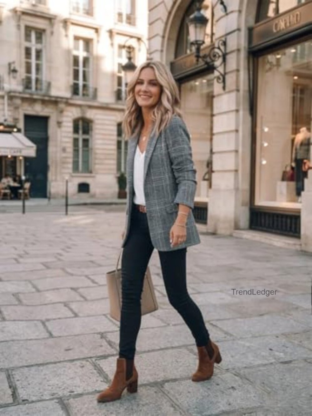 Tweed Blazer Houndstooth Notch Lapel Double Button Suit Jacket Work - Picture 5 of 5